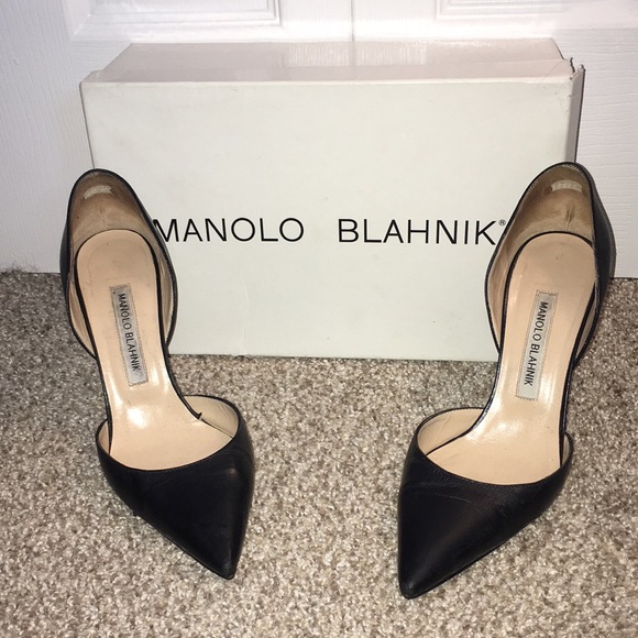 Manolo Blahnik Shoes - Manolo Blahnik Tayler D’Orsay Black Leather Heels Size 37.5 7.5M